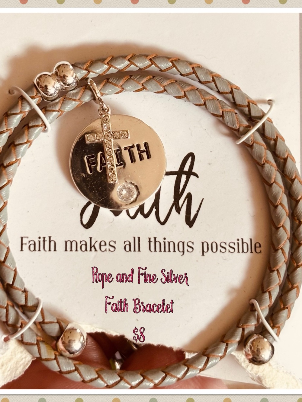 belk Silver Faith Charm Braided Rope Bracelet